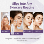 Step-by-step skincare routine with Reviva Labs Glycolic Acid Facial Toner shown between cleansing, moisturizing, and protecting steps, highlighting how it fits into any skincare regimen.