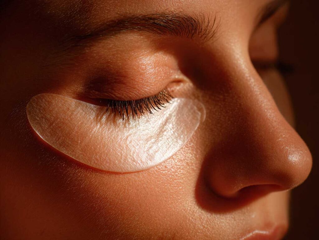 Close up of female wearing Collagen Fibre Eye Pad