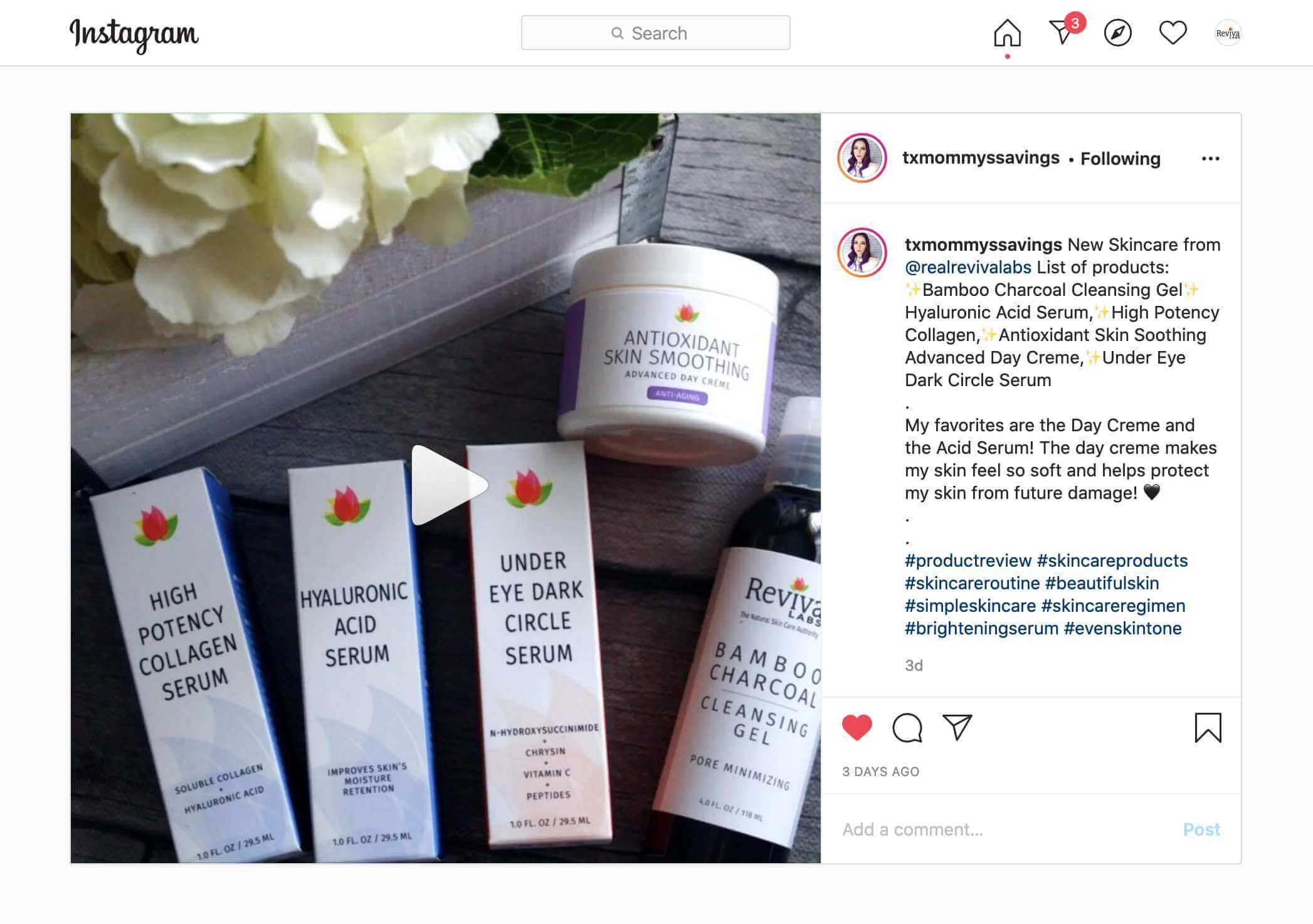 Amber has been enjoying some of our natural skin care - Reviva Labs