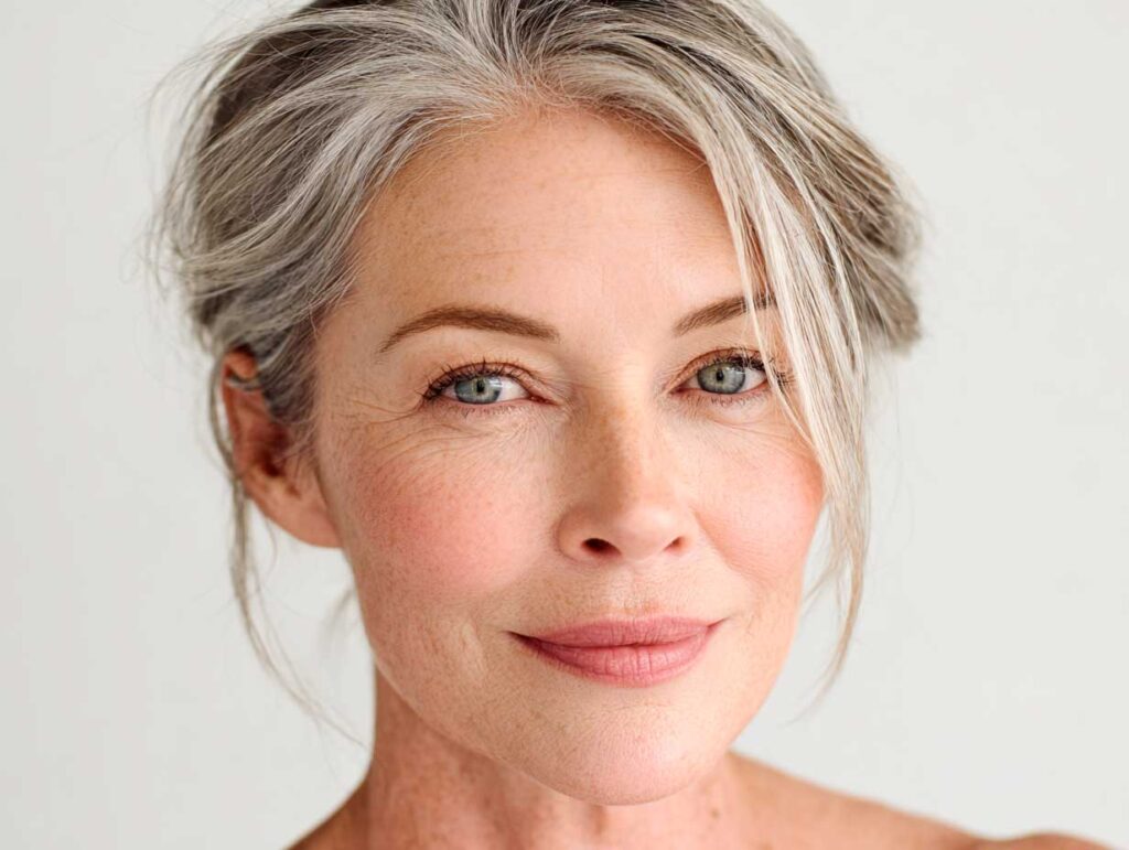 Smiling woman with gray hair
