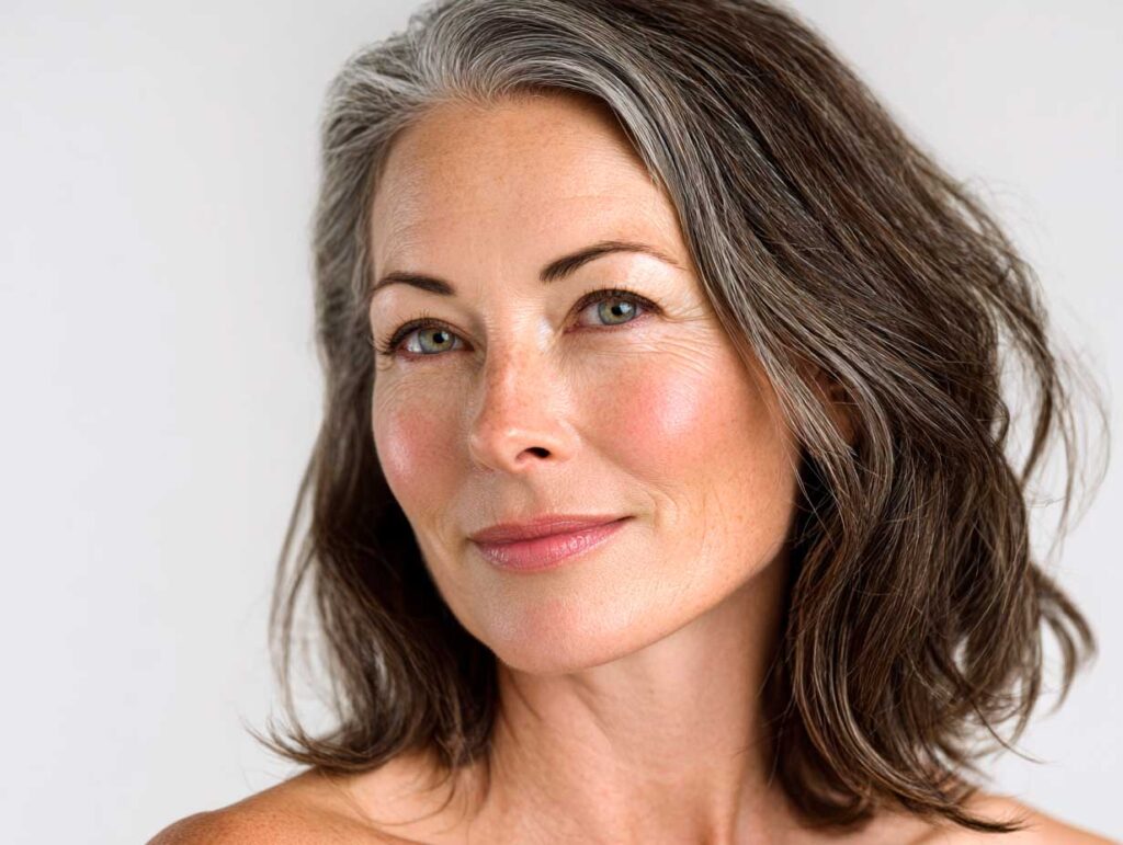 Smiling woman with gray hair