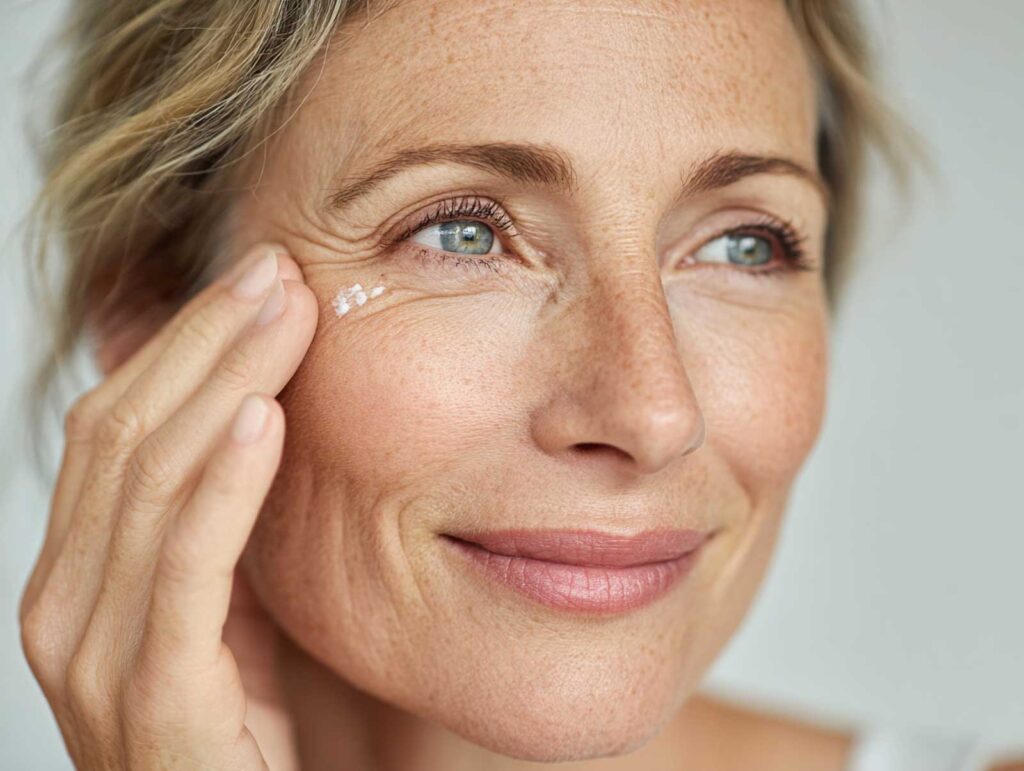 attractive middle aged female using an eye cream b611a555 d4d1 4c8b a7bb c54bb8f5d73a 2