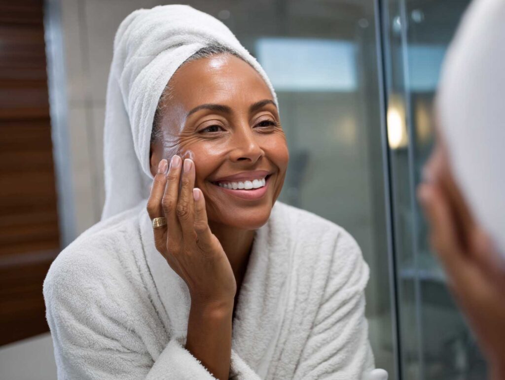 an ethnic middle aged woman applying a bakuchiol 0f7ad1fc 9519 4e4f a603 e570ac4f7458 3