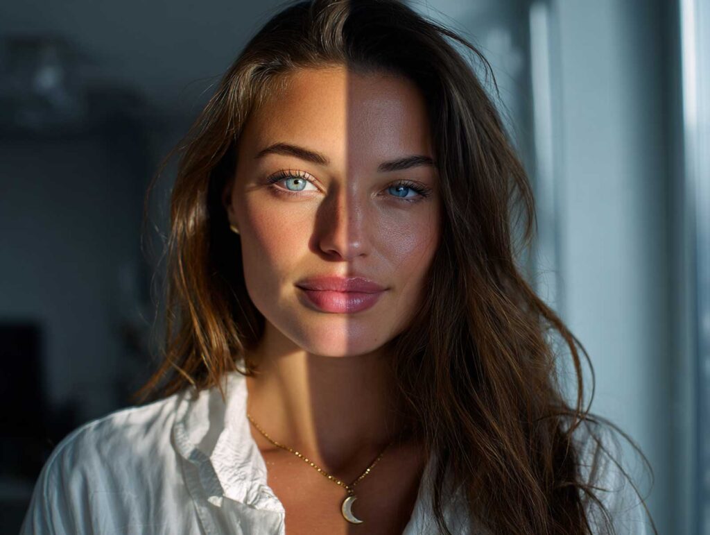 split light portrait showing warm daylight on one e5887af1 c881 486a a381 b6965a8f3282 2