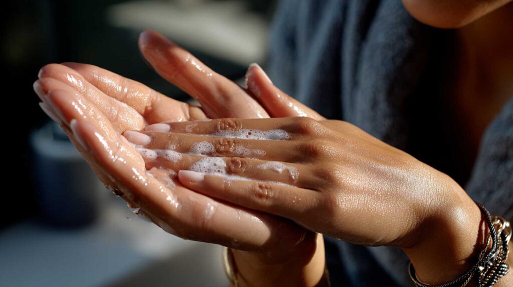 a close up of hands applying a creamy cleansin 35205786 afe4 4e92 ab05 7efe3f0bfebb 1
