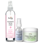 Reviva Labs rosewater spray, serum, and facial cream