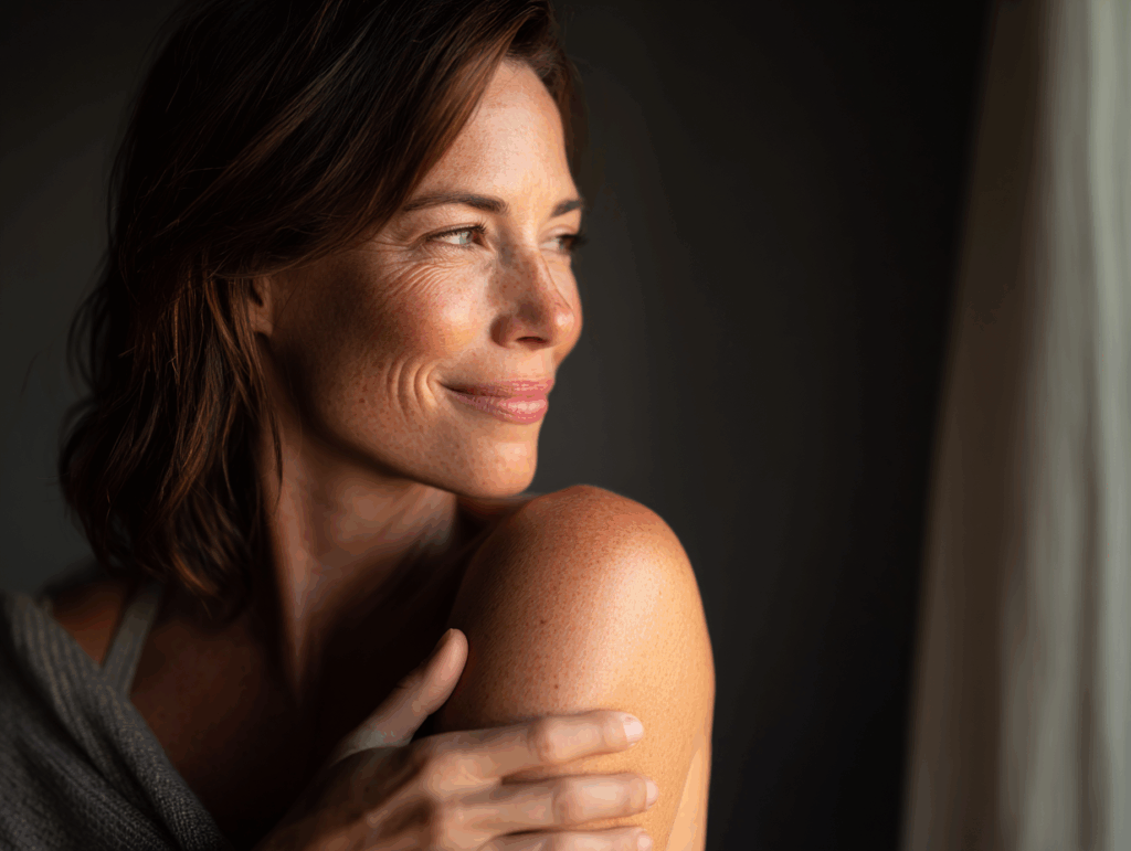 a woman in her 40s standing by a window in mornin 710f6010 84ba 4710 b4fb 295544a448d1 1