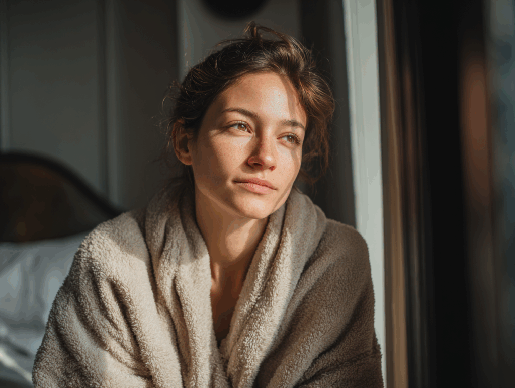 woman sitting on bed in soft robe looking at hers dc3e6ebd c466 48a1 86ab 2d39894a8bc5 2