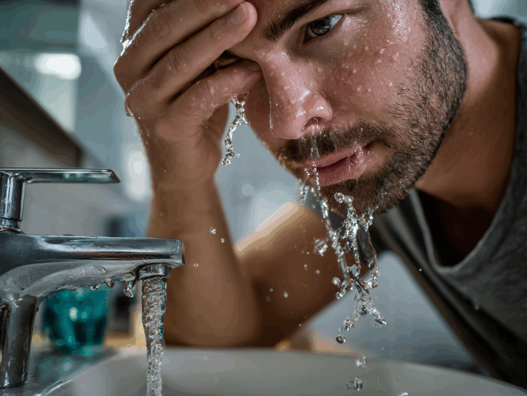 man splashing lukewarm water on his face at a s db6475d3 867f 4f1f ab40 94881fc342b9 1