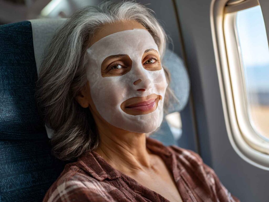 older female wearing a facial sheet mask on a pla 9d376d86 b54c 41d5 99f2 43e376ca5ec4 1