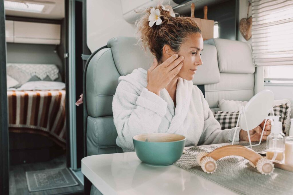 one woman apply cream on face for skin care beauty 2025 03 07 05 49 35 utc