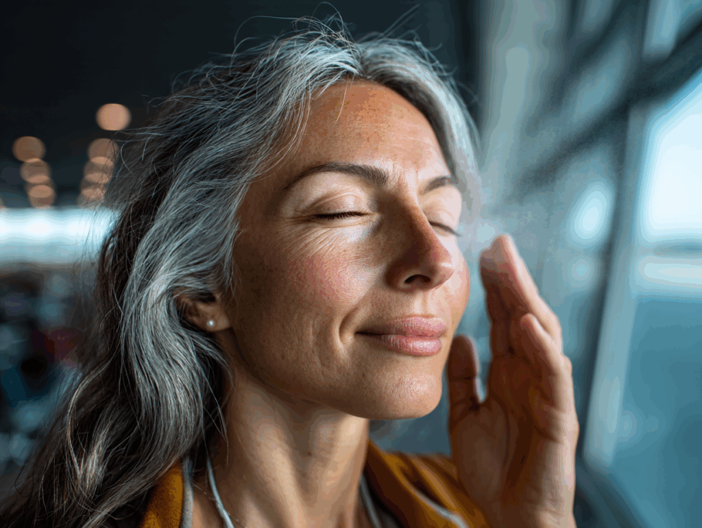 woman in airport lounge refreshing her face wit e09f1e38 fc02 409c 855a fe0ff601f76b 3