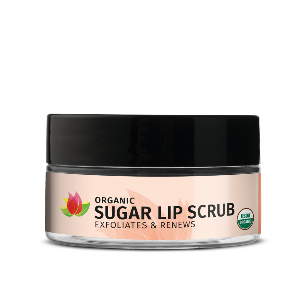 Organic sugar lip scrub jar for exfoliating lips.