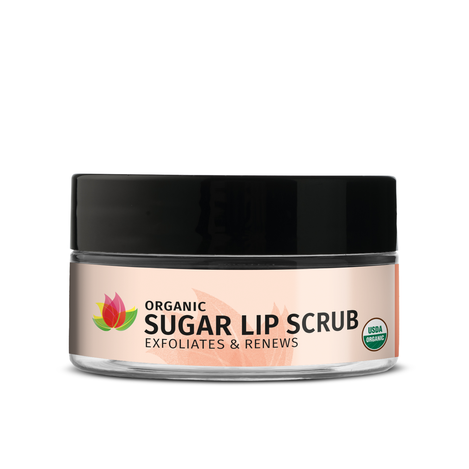 Organic sugar lip scrub jar for exfoliating lips.