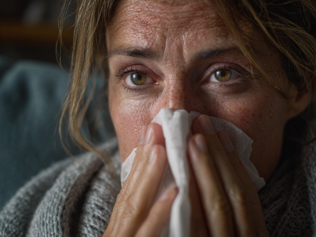 a close up candid portrait of a sick woman sitt 97c99ba4 51a0 4fed 8e31 3aa95d44457b 3