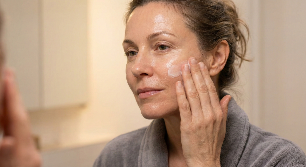 close up side profile of a middle aged woman ap k4efstk4efstk4ef