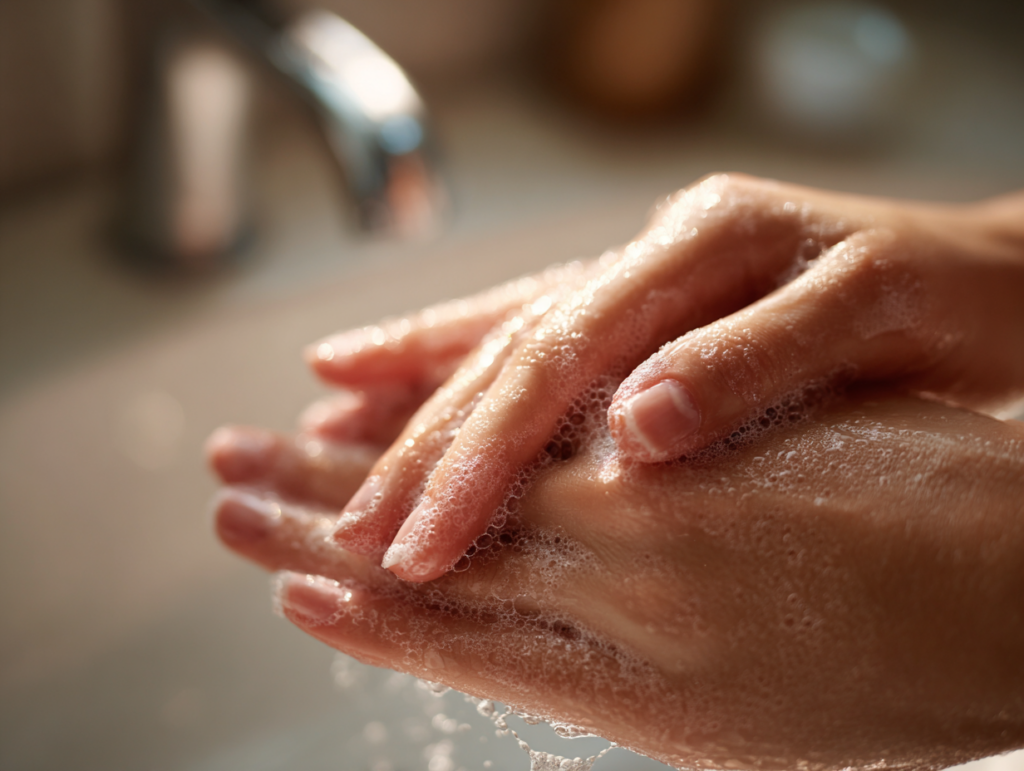 hands at a bathroom sink after washing lukewarm d487146e 060e 4385 9b0f 39223e03c5e5 2