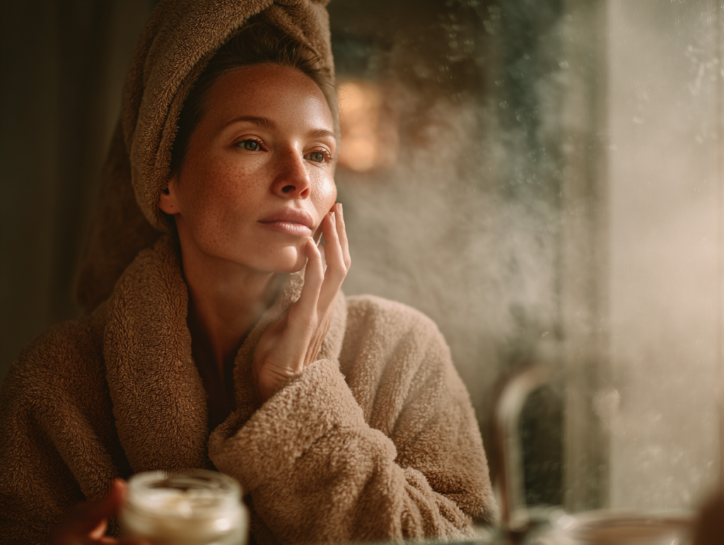 photorealistic skincare scene person at bathroo efd40199 2846 4375 be1c f9b0baf0509f 0