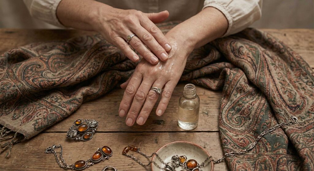 grannycore applying serum to hand lj7gd9lj7gd9lj7g