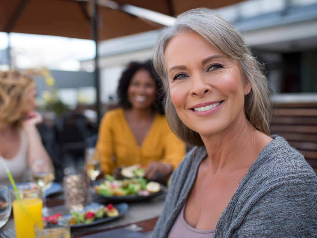 attractive middle aged woman enjoying lunch wit e41a9e5d 726a 46d8 bb53 e5aa02d29d69 2