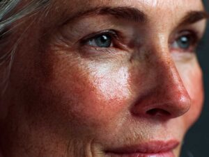 Close-up of mature woman's face detail.