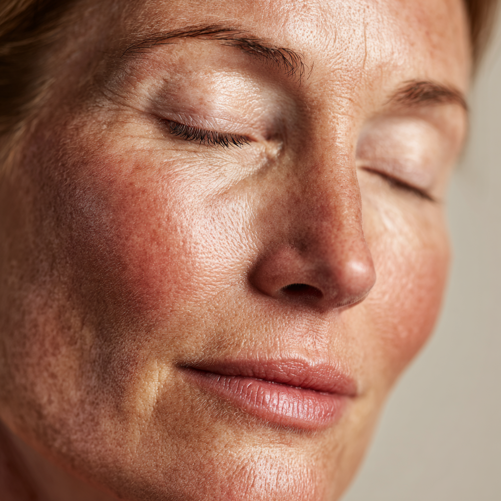 Close-up of a serene face with closed eyes