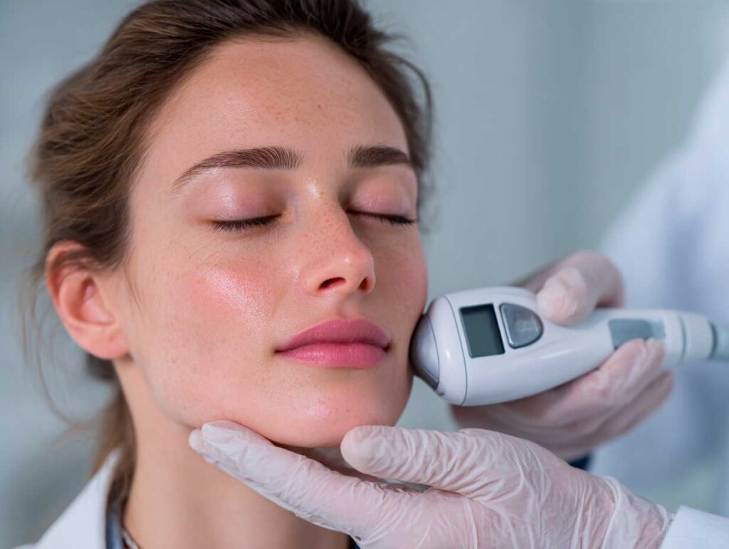 Woman receiving a skin treatment.