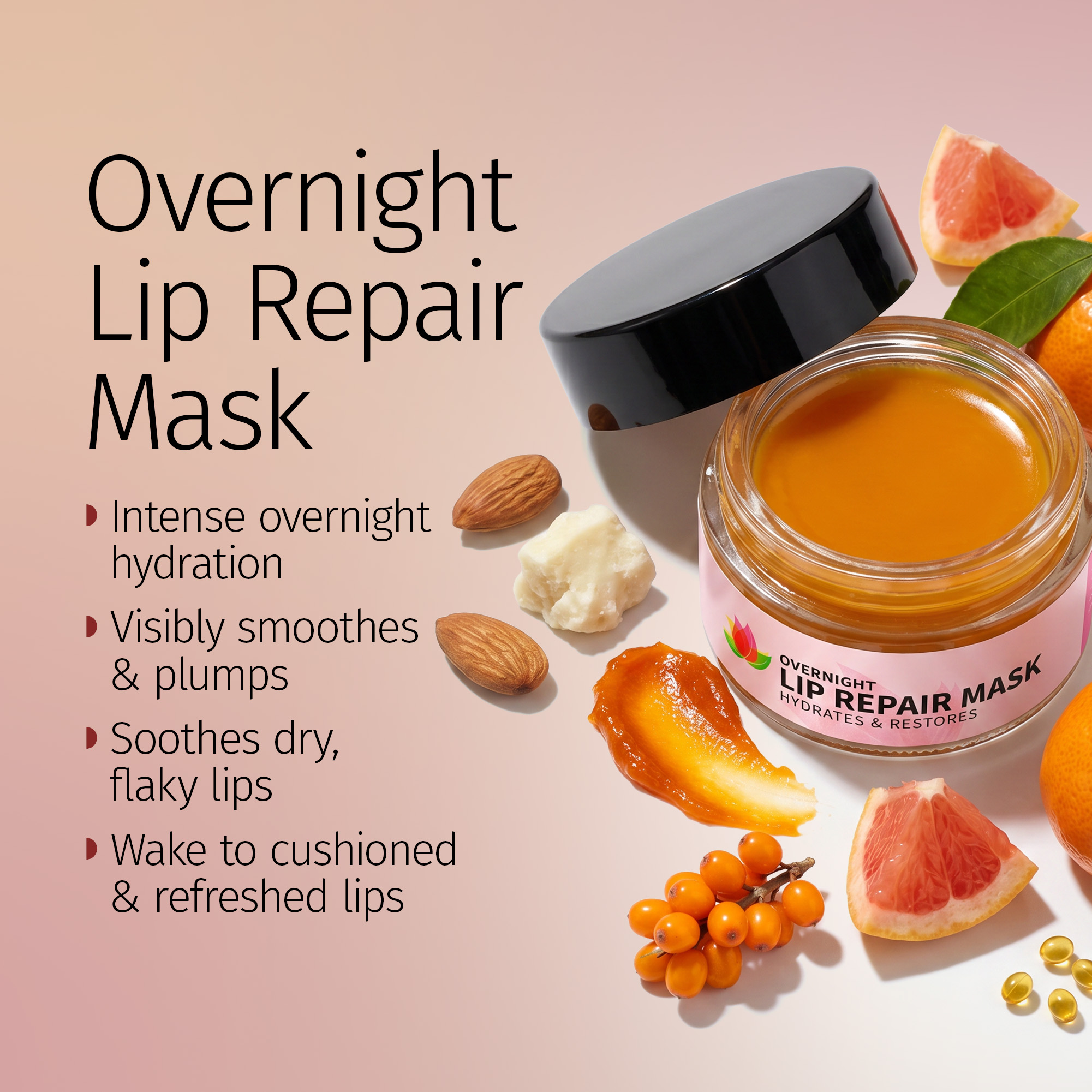 Overnight lip repair mask jar with natural ingredients