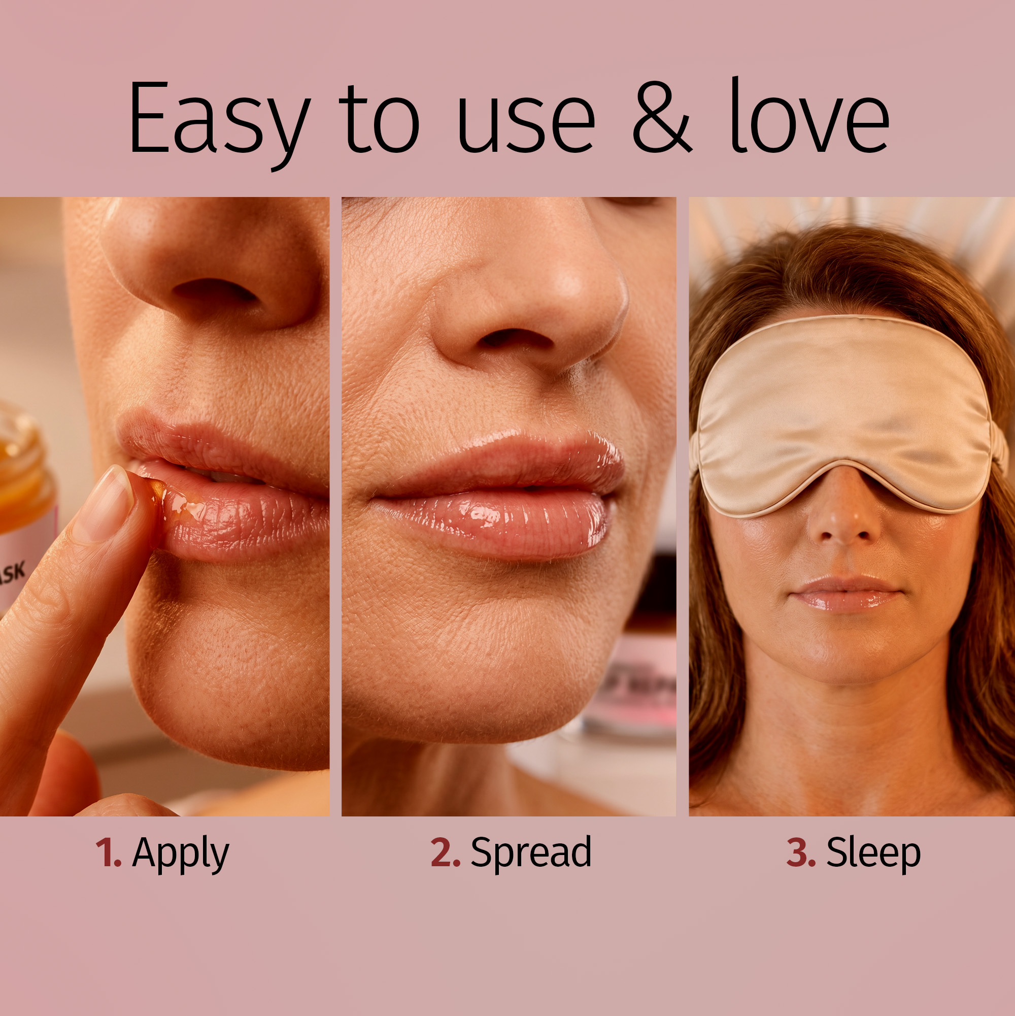 Three-step lip mask application and overnight routine