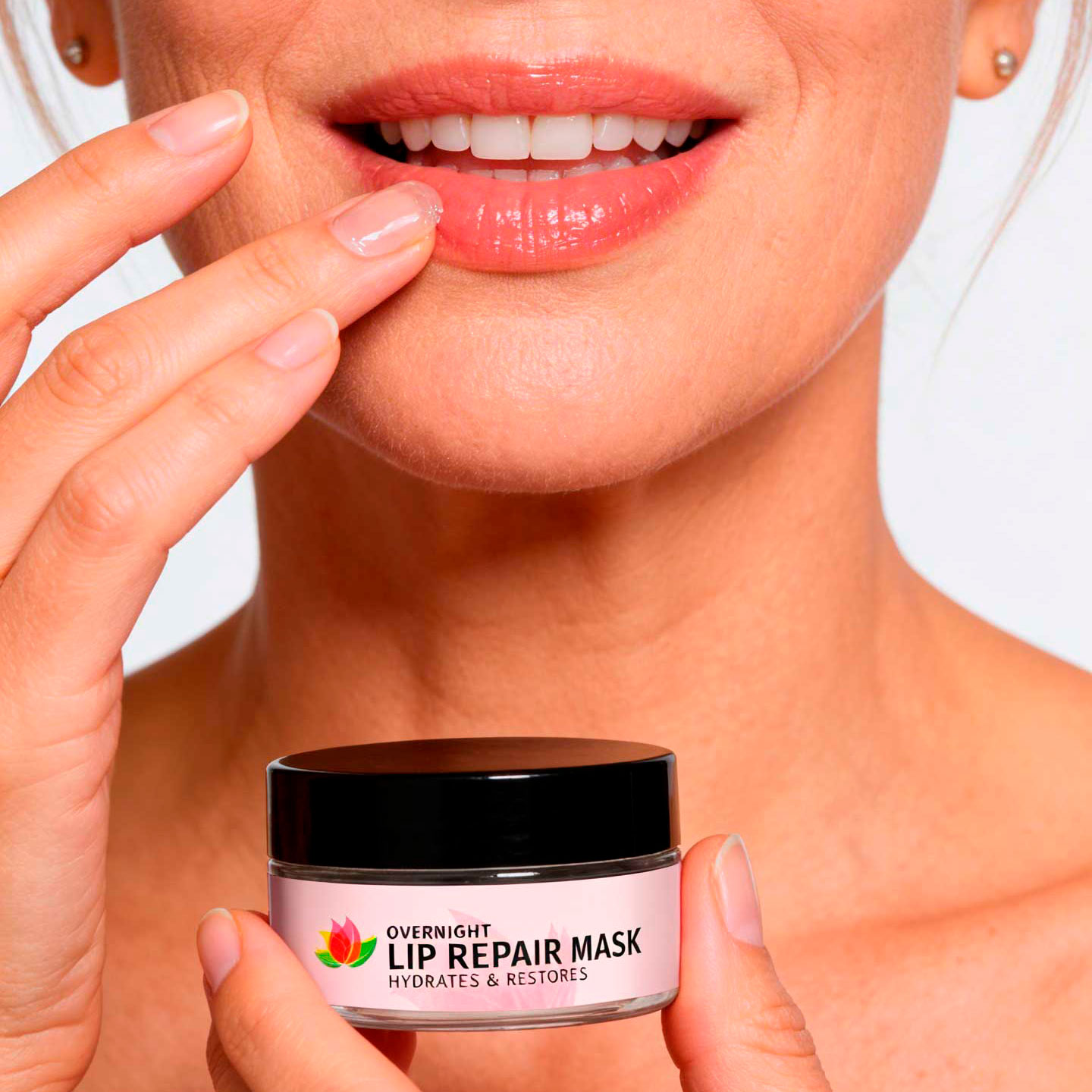 Applying hydrating reviva labs overnight lip repair mask