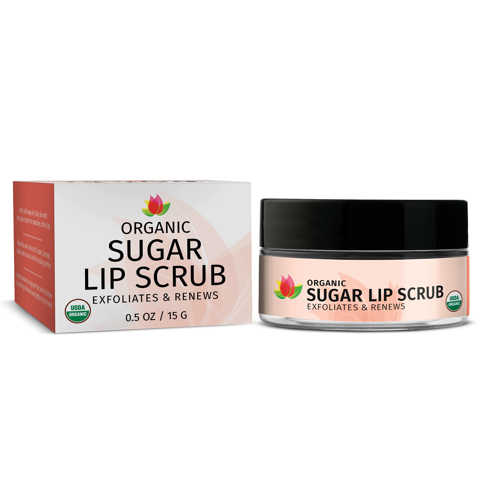 Organic sugar lip scrub for exfoliation and renewal.