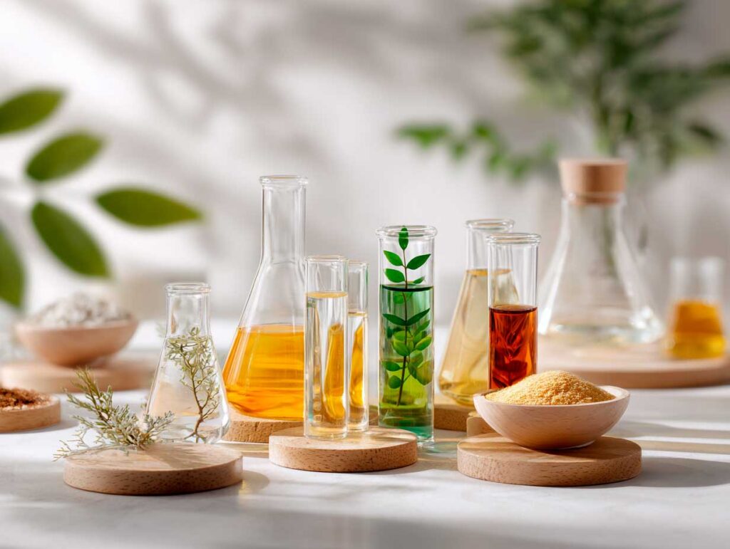 Assorted vials with natural ingredients