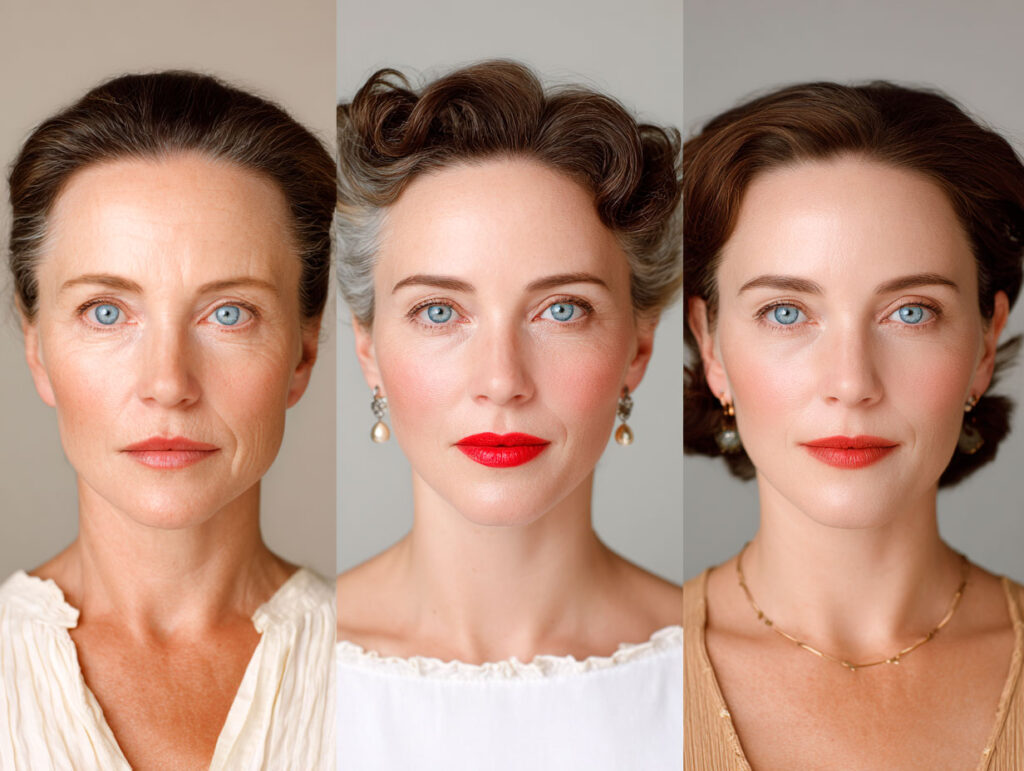 Three women with distinct hairstyles and expressions