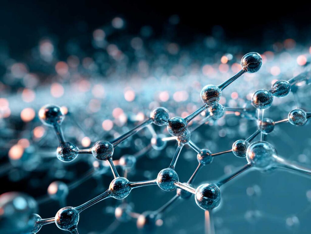 Abstract molecular structure with glowing nodes