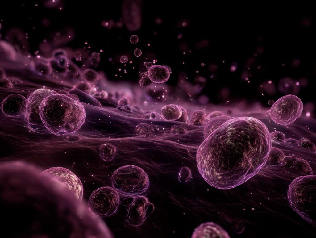 Microscopic view of purple cells
