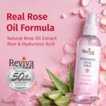 Rosewater facial spray with aloe and petals.