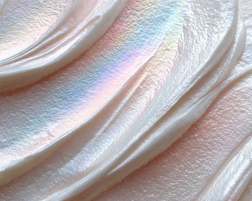 Close-up of iridescent cream swirls