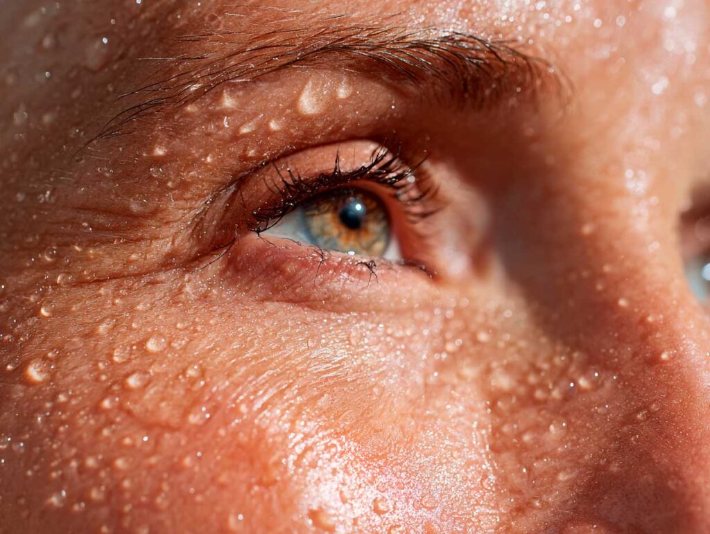 Close-up of a sweaty face