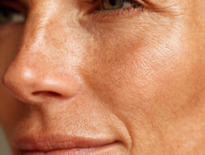 Close-up of a woman's cheek and eye
