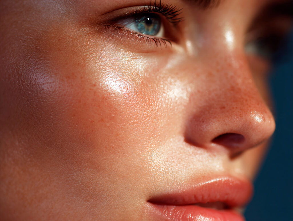 Close-up of a woman's glowing skin