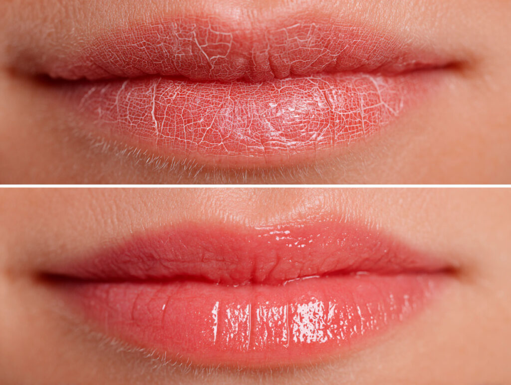 Comparison of dry and moisturized lips