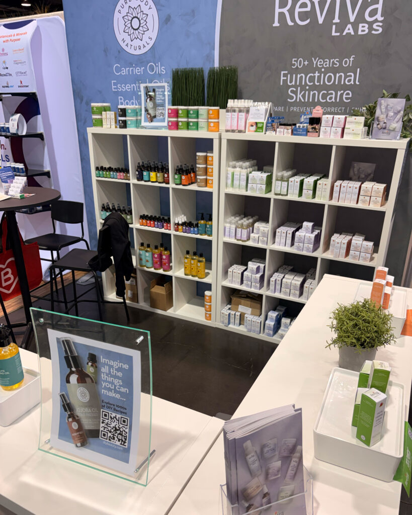 Skincare product display at trade show