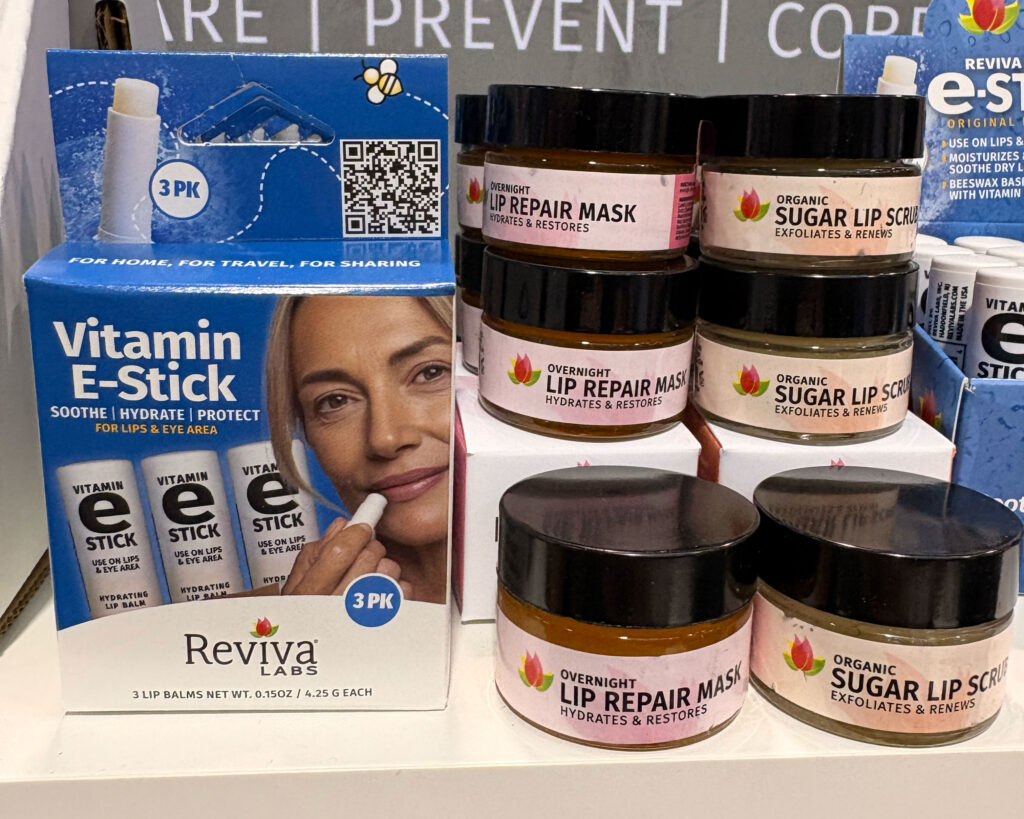 Lip care products display with Vitamin E-Stick
