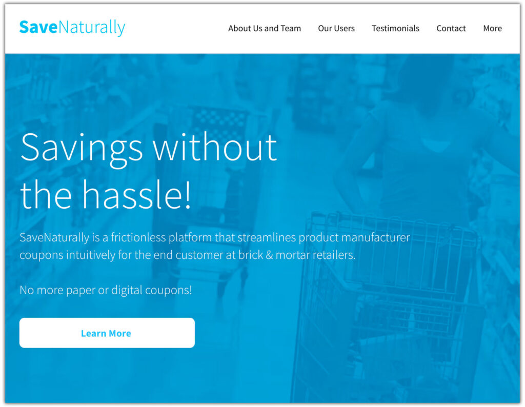 SaveNaturally homepage banner with shopping background