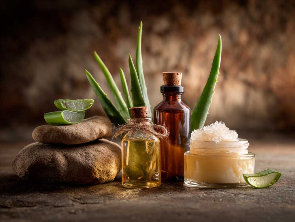 Aloe vera with oils and scrub jars