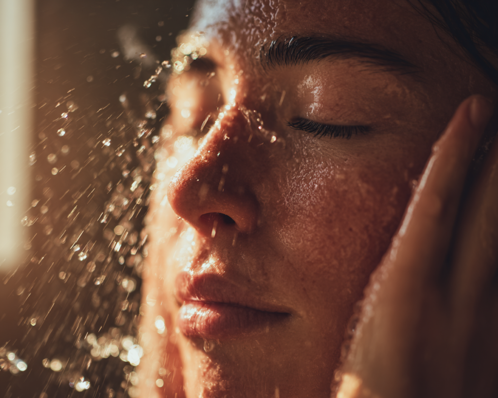 Close-up of person splashed with water
