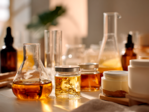 Assorted laboratory glassware with liquids