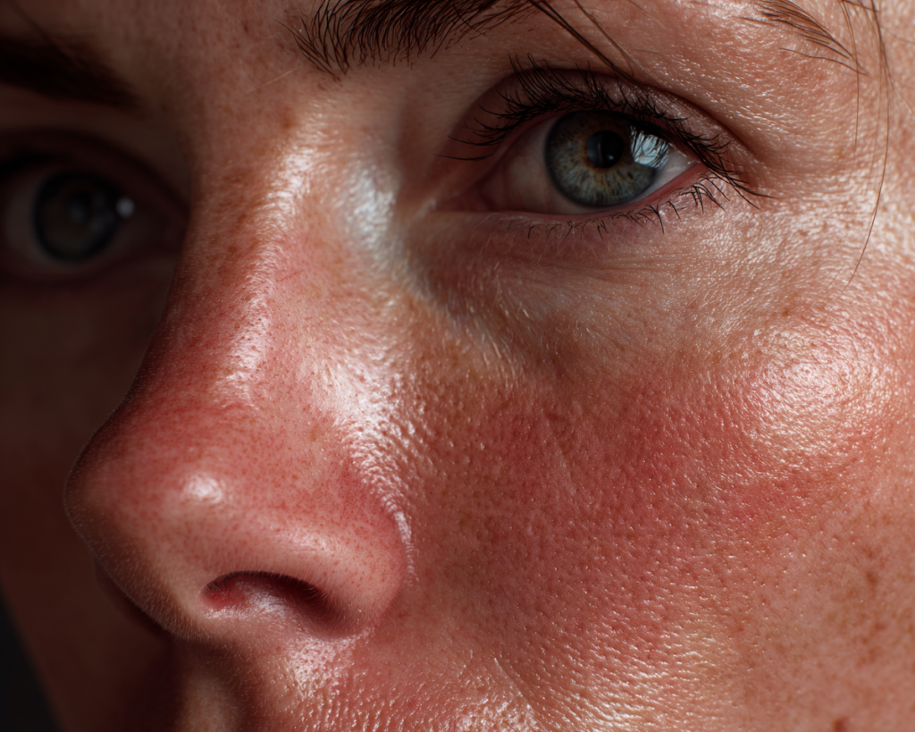 Close-up of face with cheek and nose redness