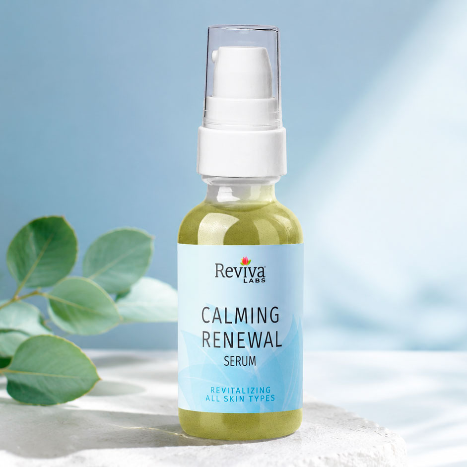 Reviva Labs Calming Renewal Serum bottle with pump