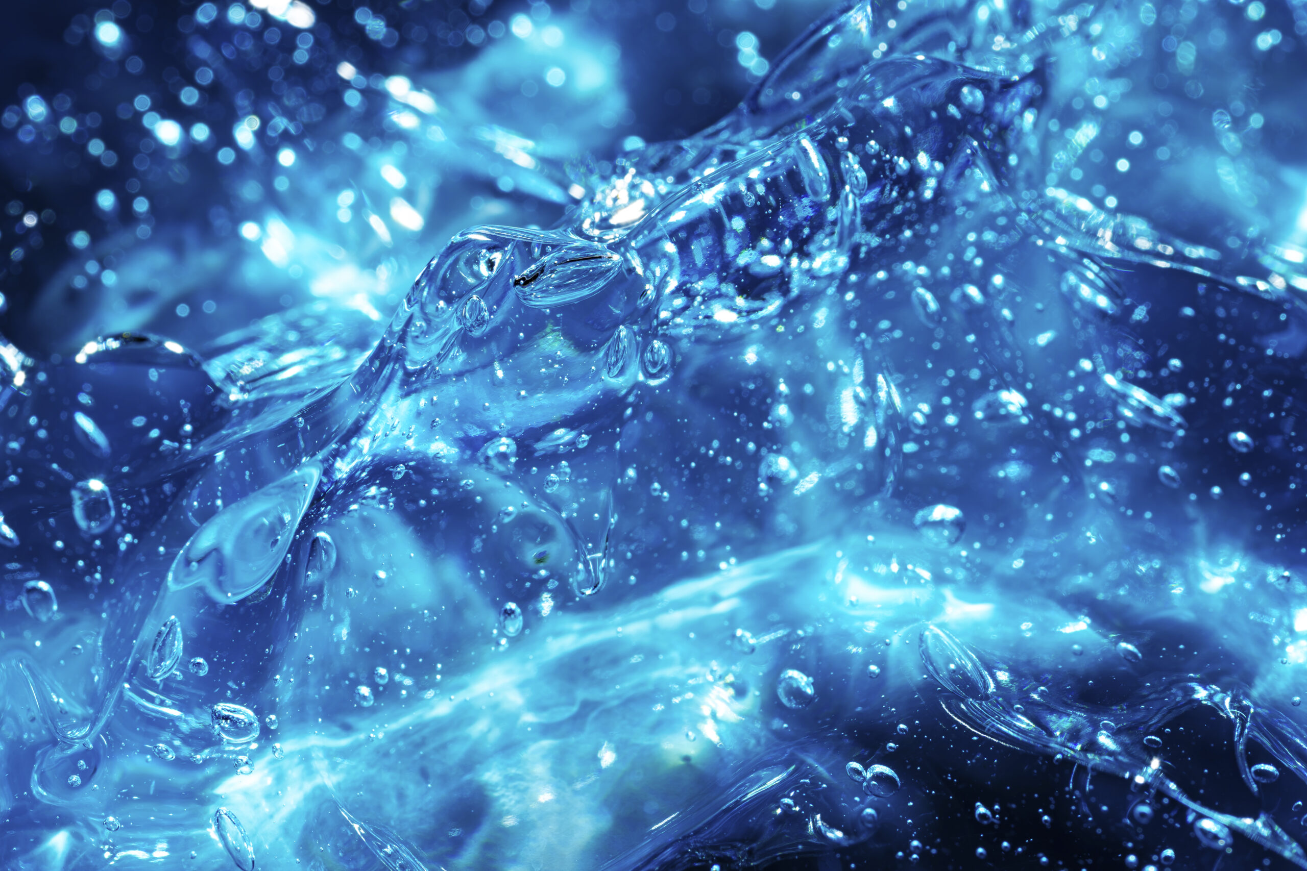 Macro of blue ice with trapped bubbles